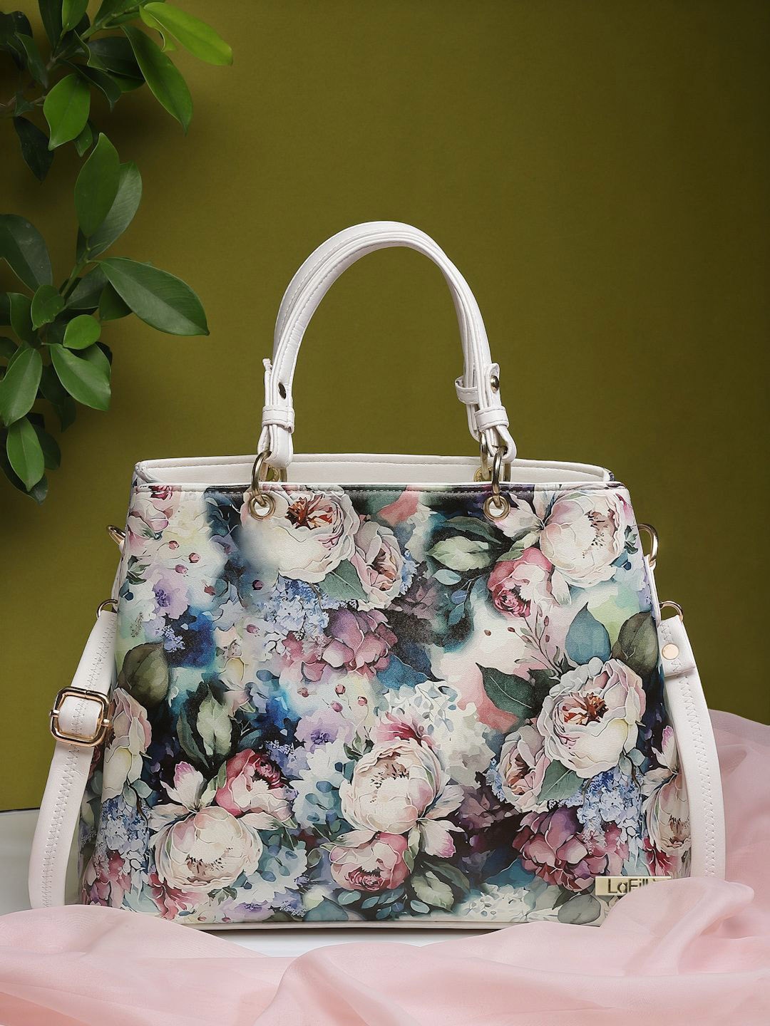 

LaFille Floral Printed PU Oversized Structured Handheld Bag, Cream
