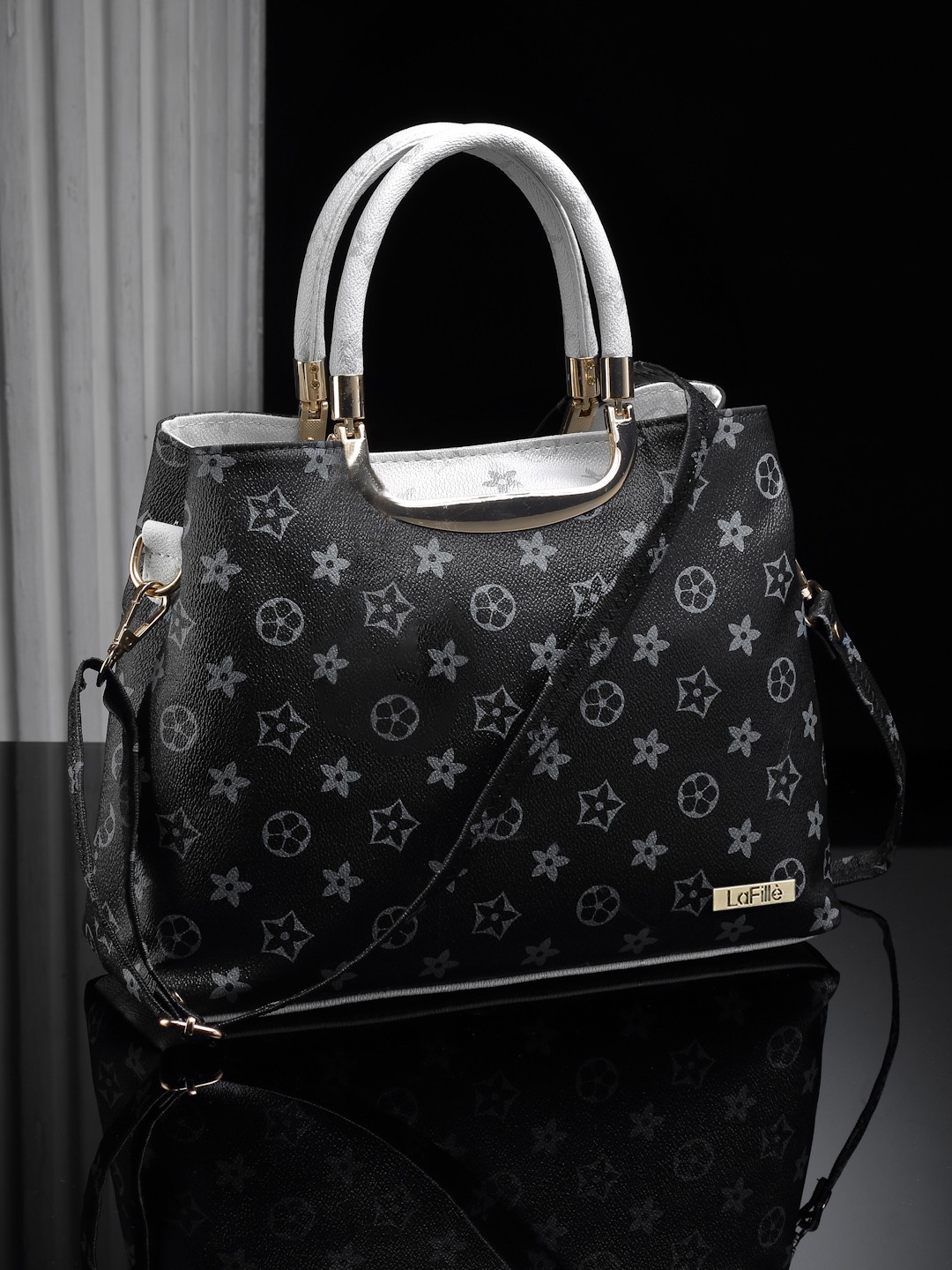 

LaFille Floral Printed Structured Handheld Bag, Black