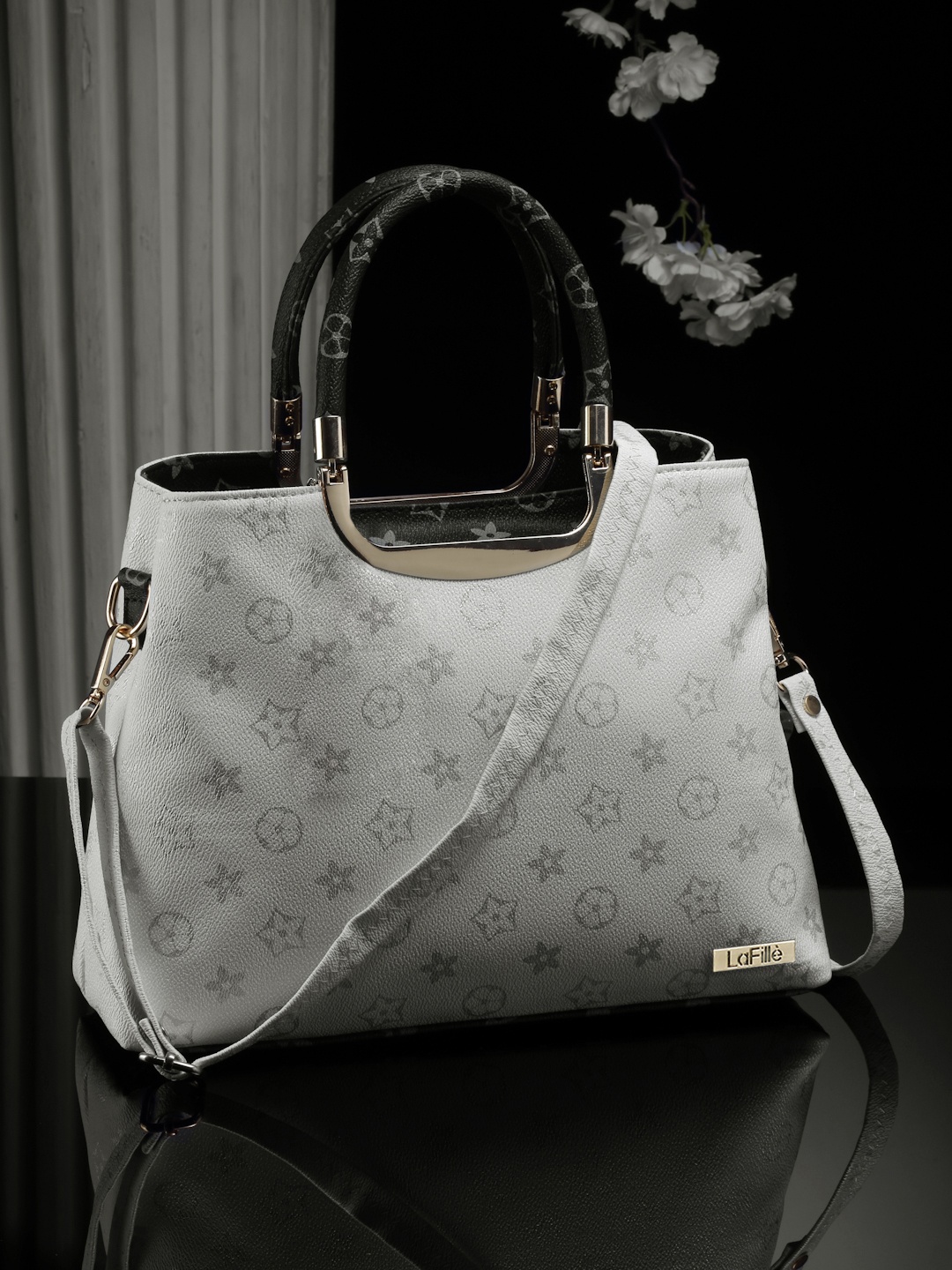 

LaFille Geometric Printed PU Structured Handheld Bag, White