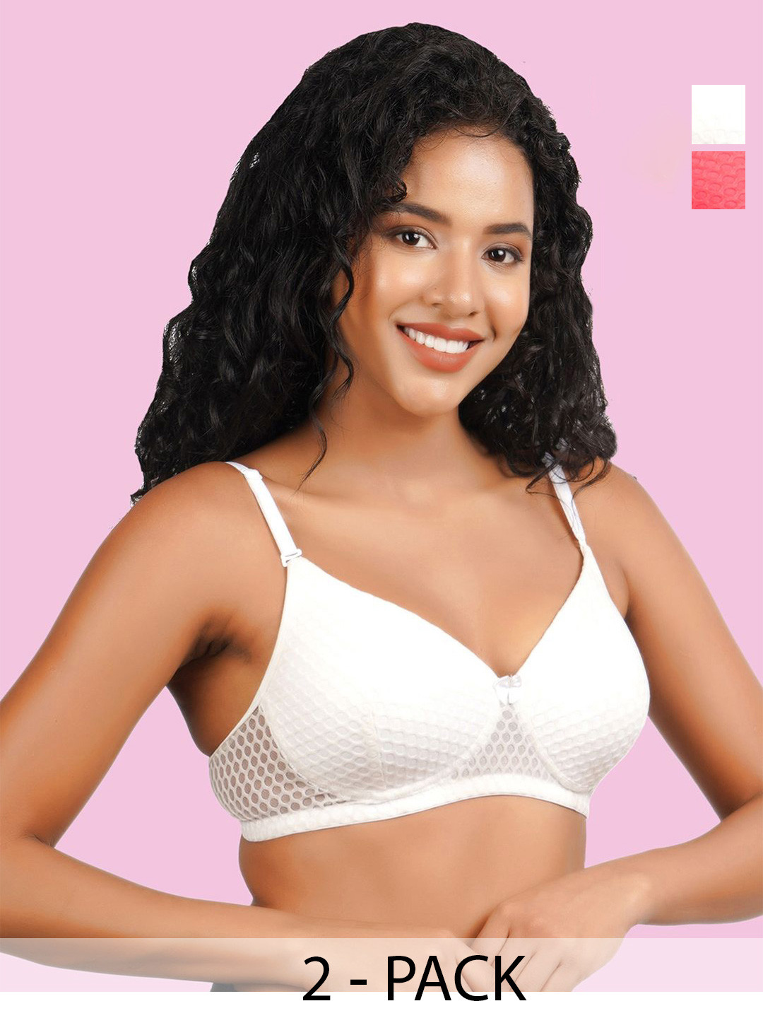 

B'ZAR Pack Of 2 Full Coverage Lightly Padded Everyday Bras With All Day Comfort, White