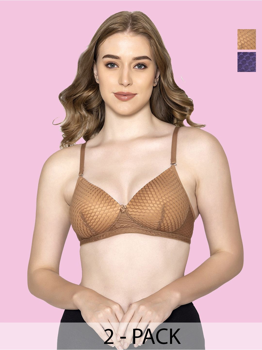 

B'ZAR Pack Of 2 Self Design Full Coverage Lightly Padded Everyday Bras & All Day Comfort, Nude