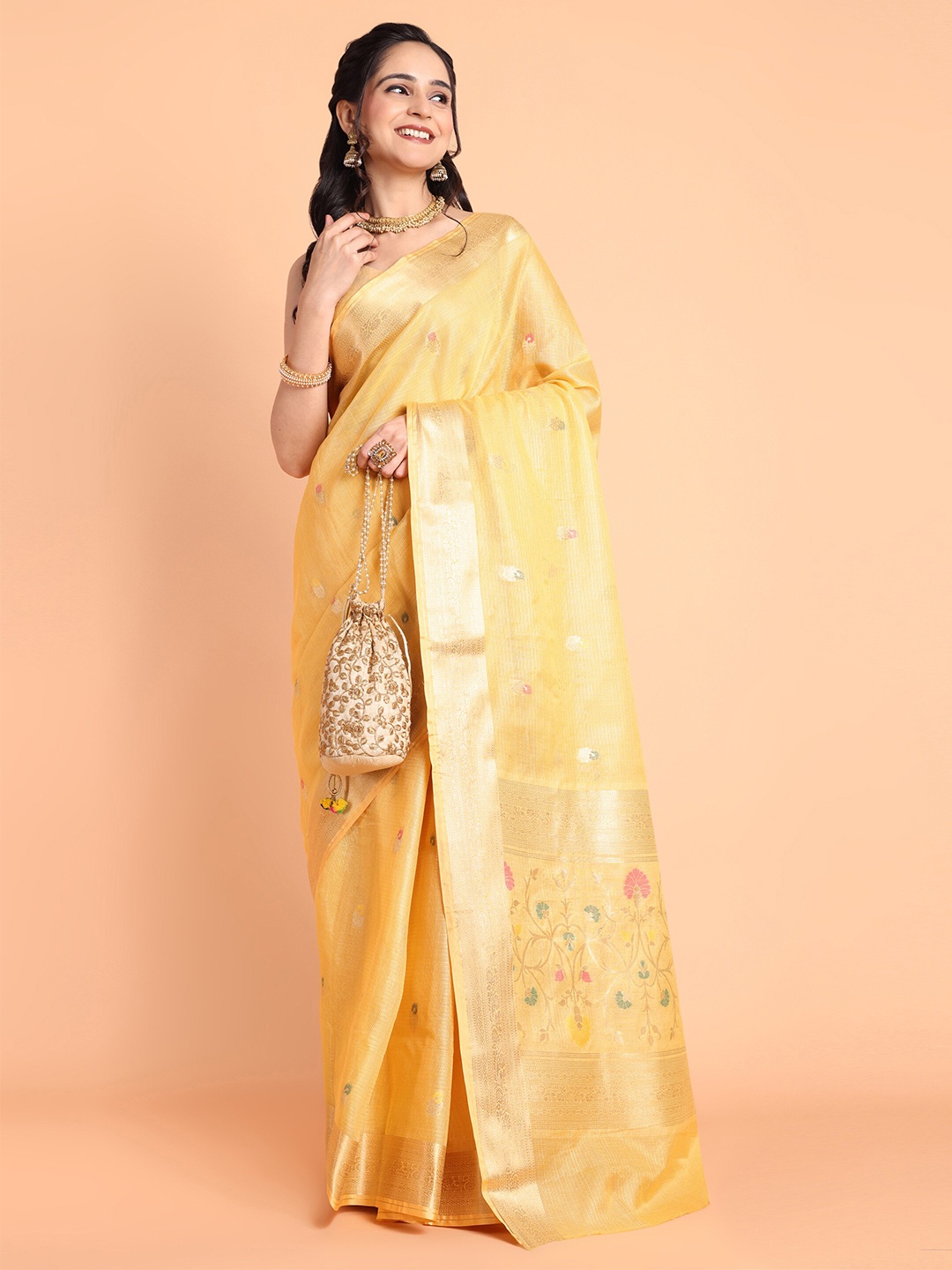 

MAGMINA Woven Design Zari Banarasi Saree, Yellow