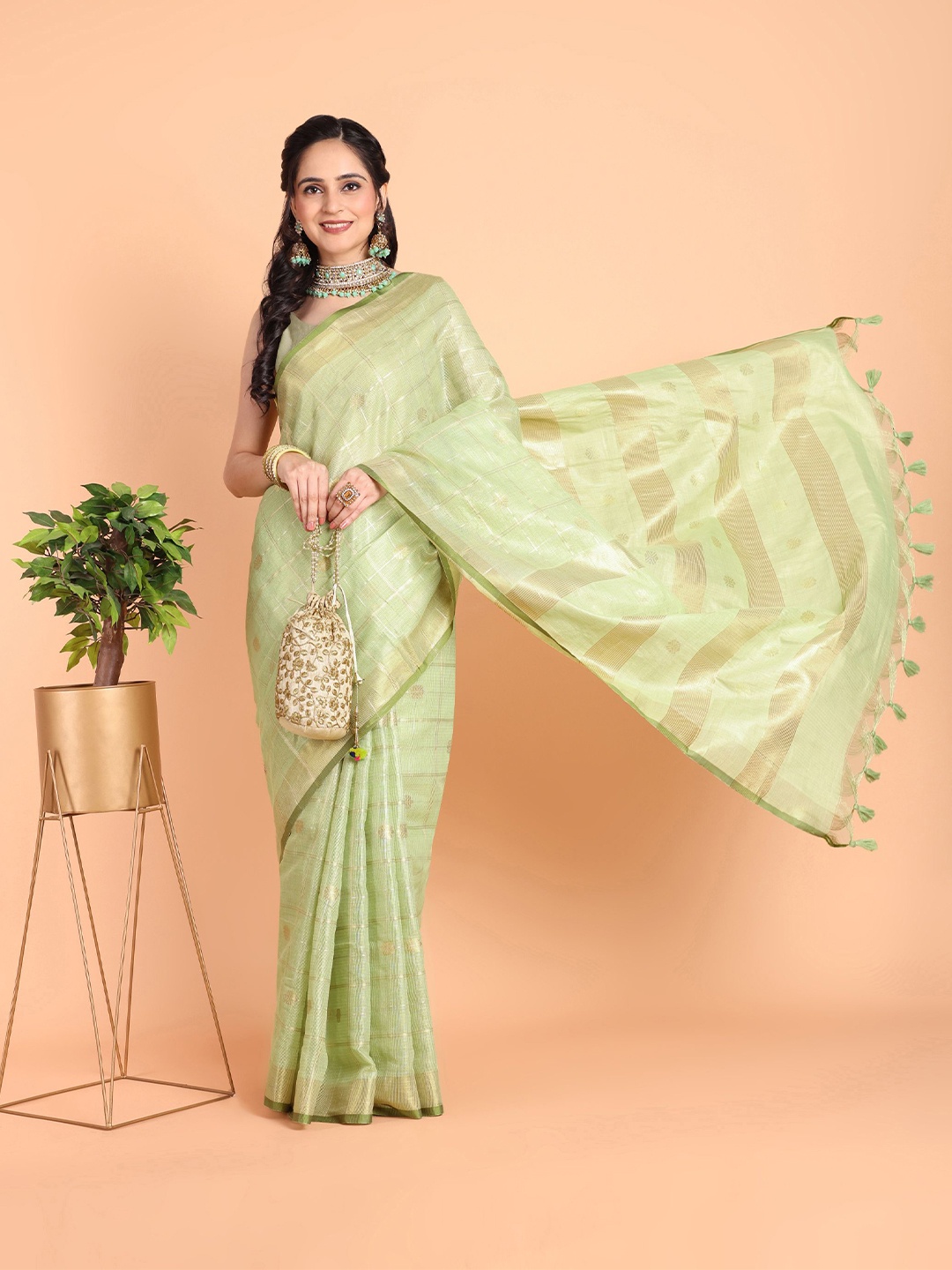 

MAGMINA Woven Design Zari Banarasi Saree, Sea green
