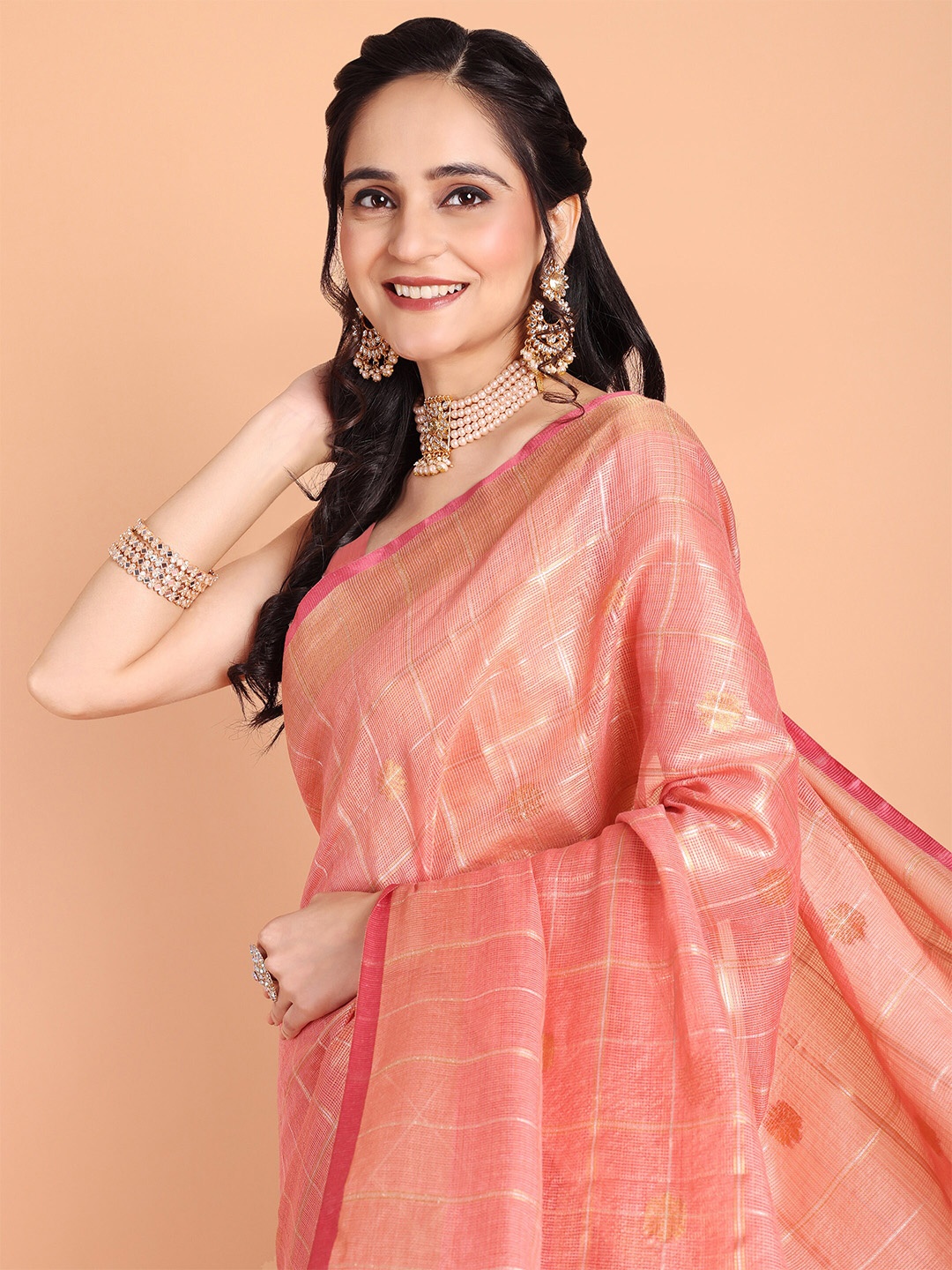 

MAGMINA Woven Design Zari Banarasi Saree, Pink