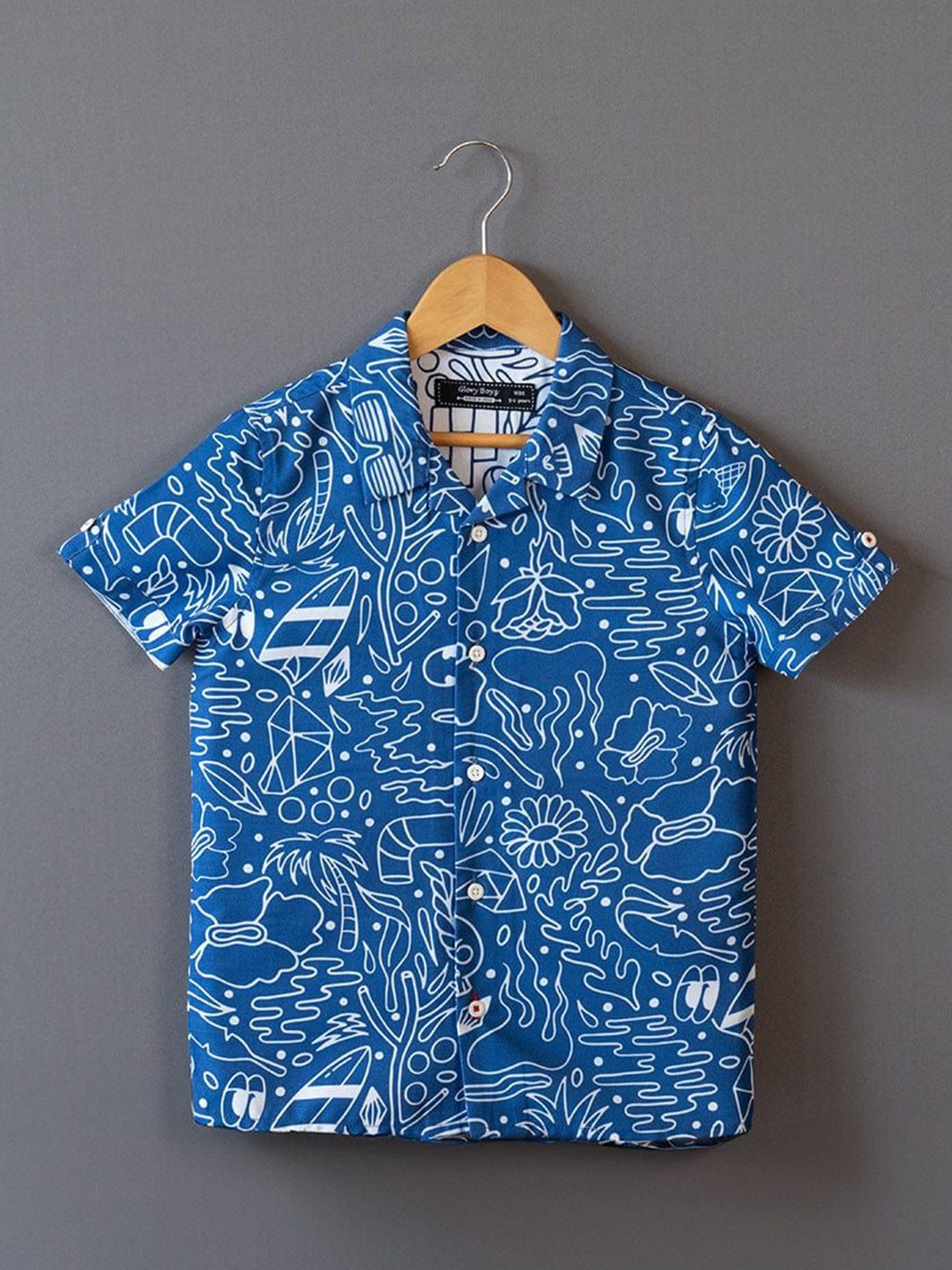

The Lion and The Fish Boys Conversational Printed Comfort Relaxed Fit Casual Shirt, Blue