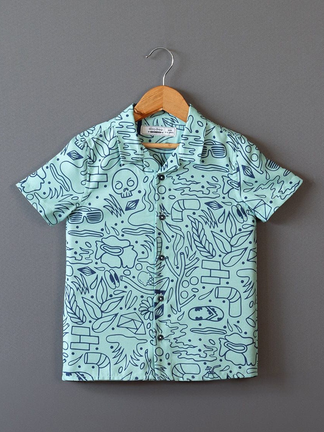 

The Lion and The Fish Boys Comfort Printed Cuban Collar Casual Shirt, Green