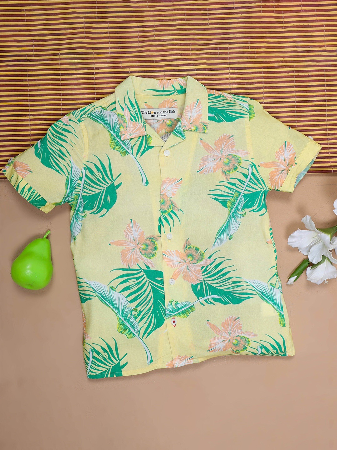 

The Lion and The Fish Boys Floral Printed Comfort Relaxed Fit Shirt, Yellow