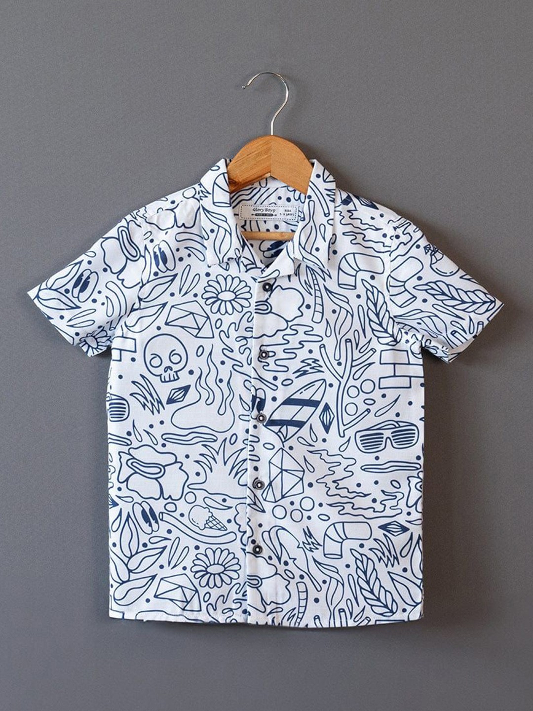 

The Lion and The Fish Boys Comfort Printed Cuban Collar Casual Shirt, White