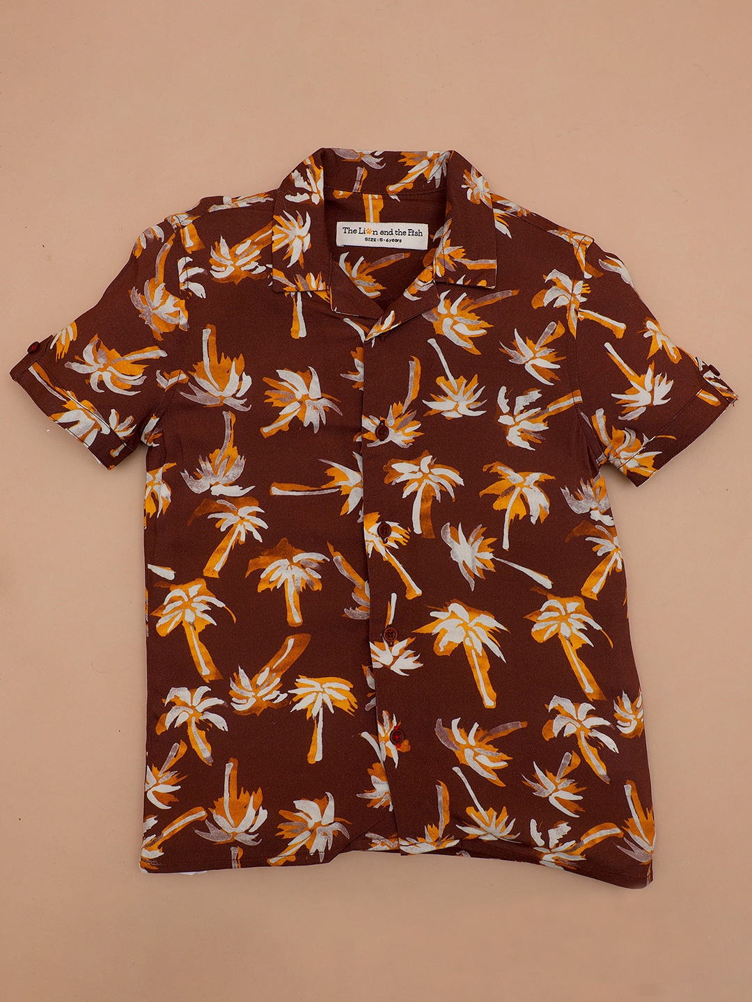 

The Lion and The Fish Boys Comfort Printed Cuban Collar Casual Shirt, Orange