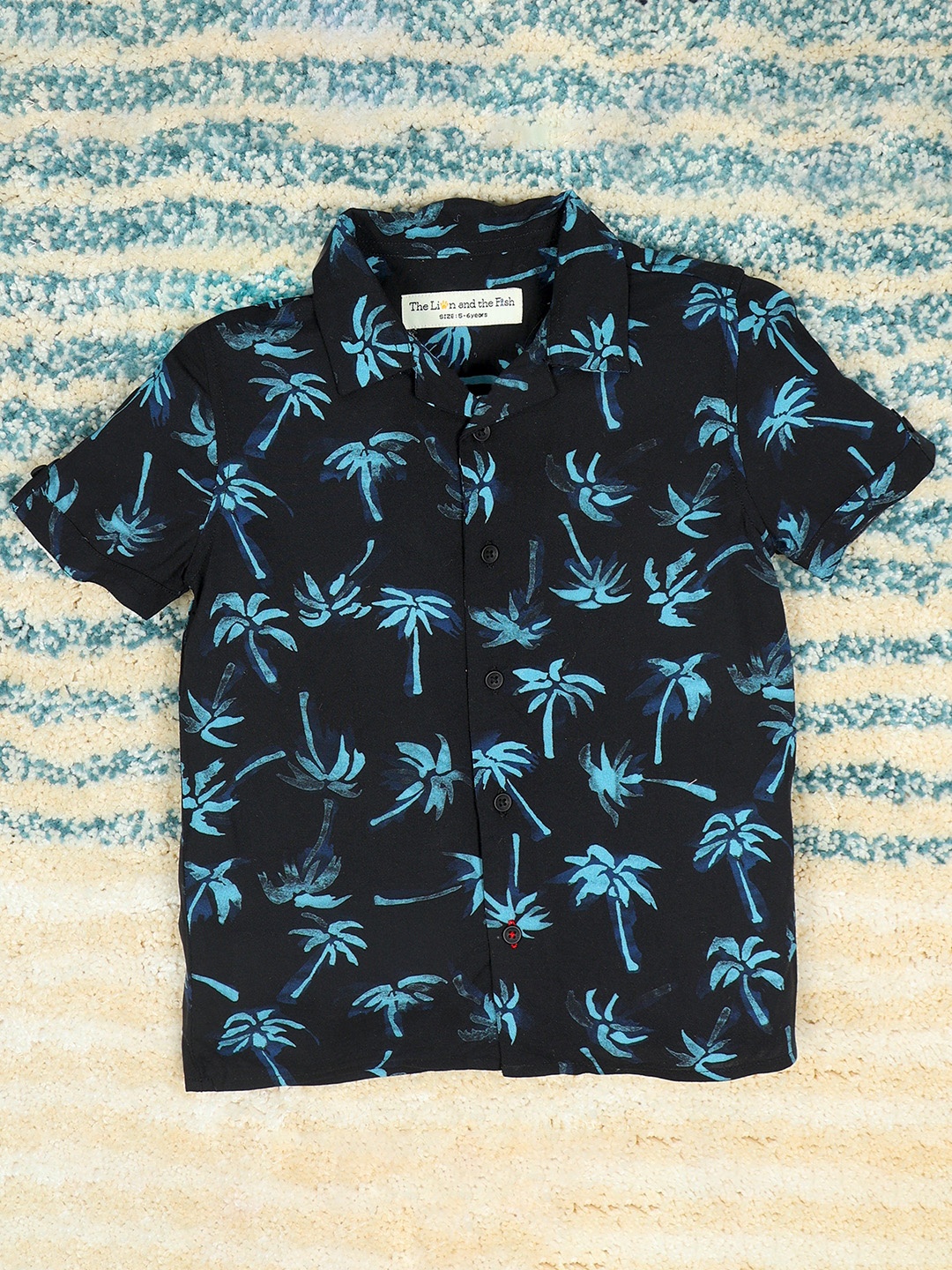 

The Lion and The Fish Boys Comfort Printed Cuban Collar Casual Shirt, Blue