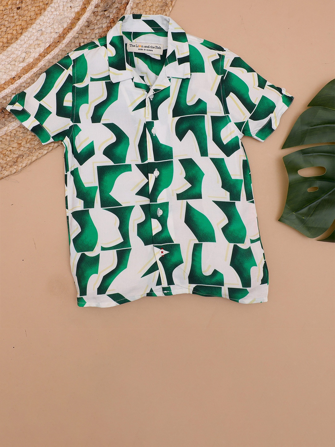 

The Lion and The Fish Boys Abstract Printed Comfort Relaxed Fit Casual Shirt, Green