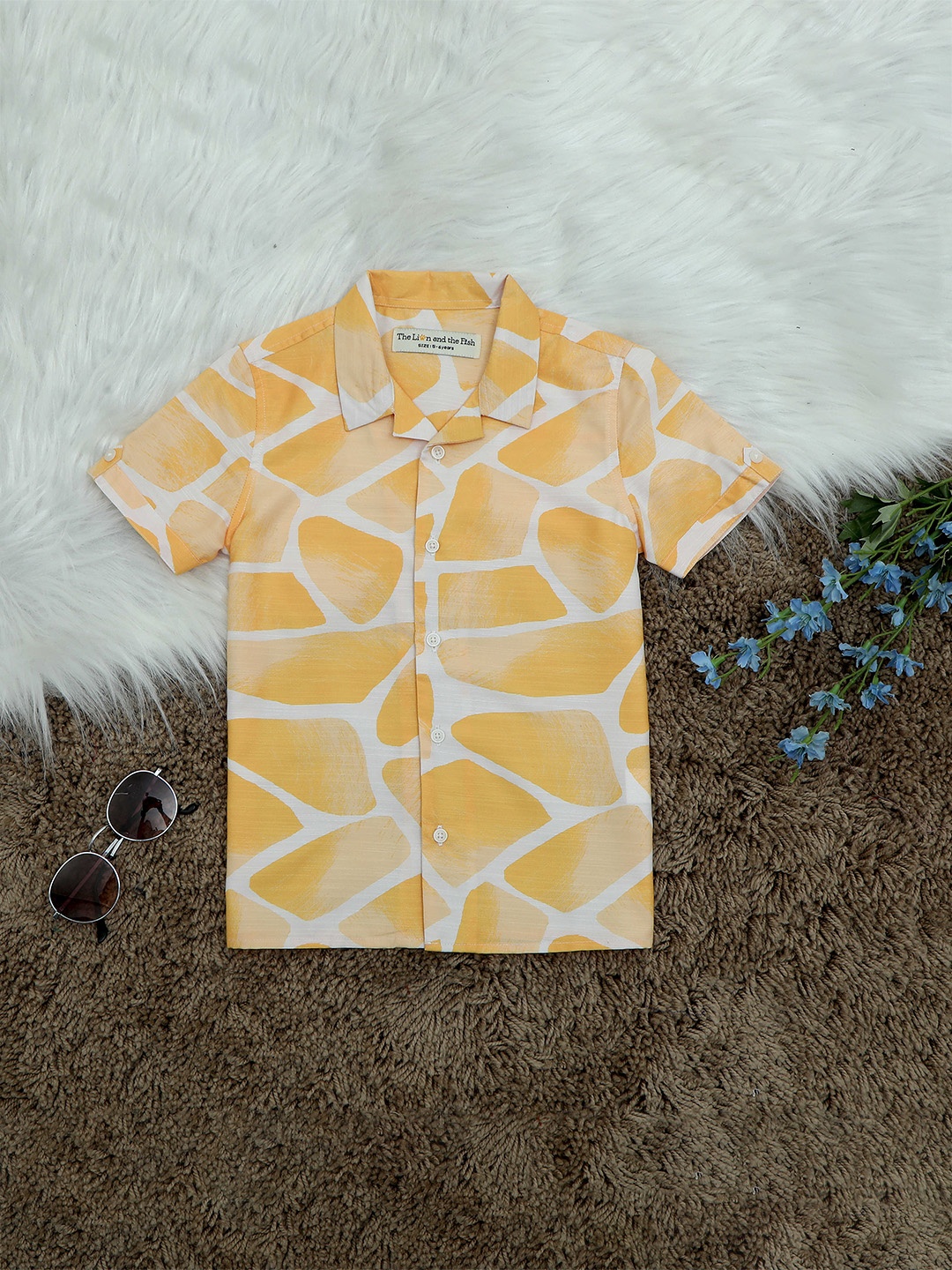 

The Lion and The Fish Boys Relaxed Fit Zaraffah Cuban Collar Casual Shirt, Yellow