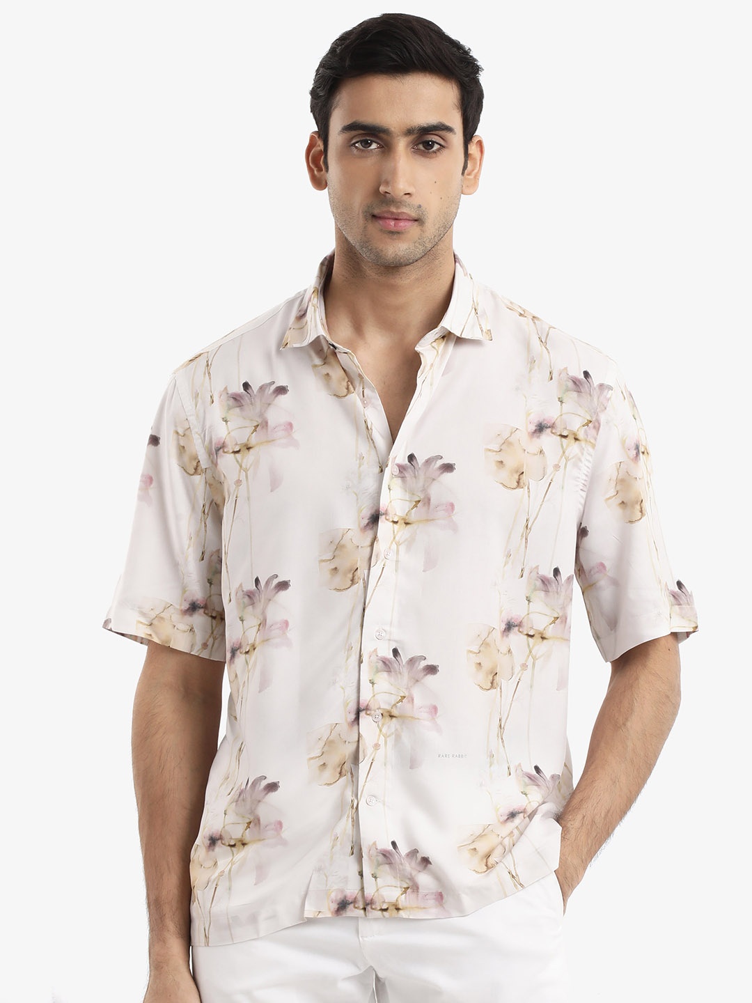 

RARE RABBIT Men Shaula Boxy Floral Printed Shirt, Beige