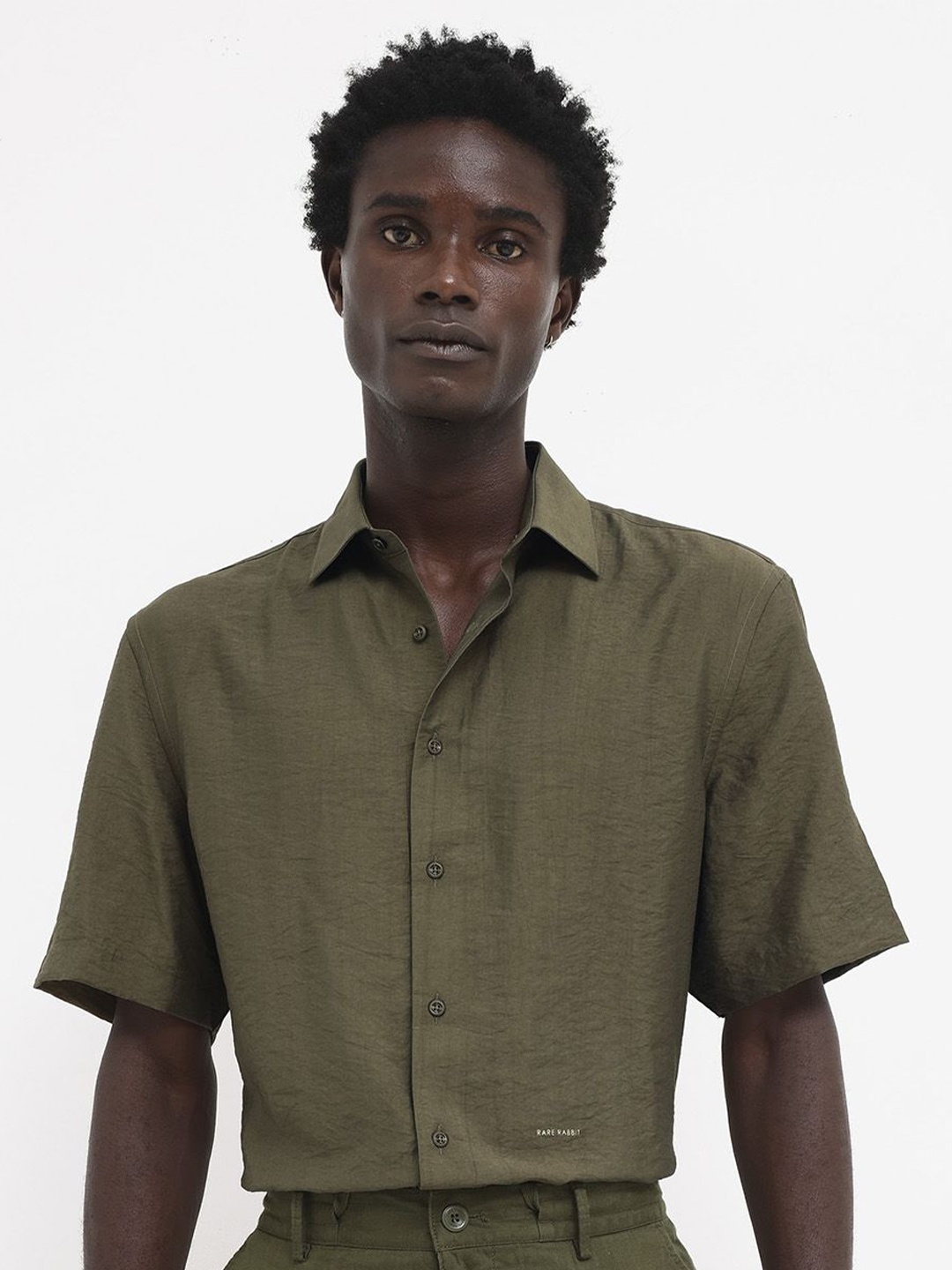 

RARE RABBIT Spread Collar Comfort Slim Fit Cotton Casual Shirt, Olive
