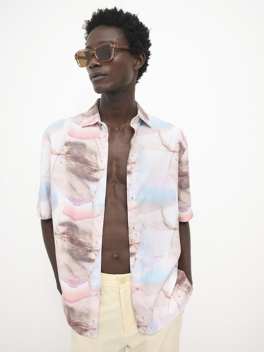 

RARE RABBIT Men Errai Boxy Spread Collar Printed Shirt, Beige