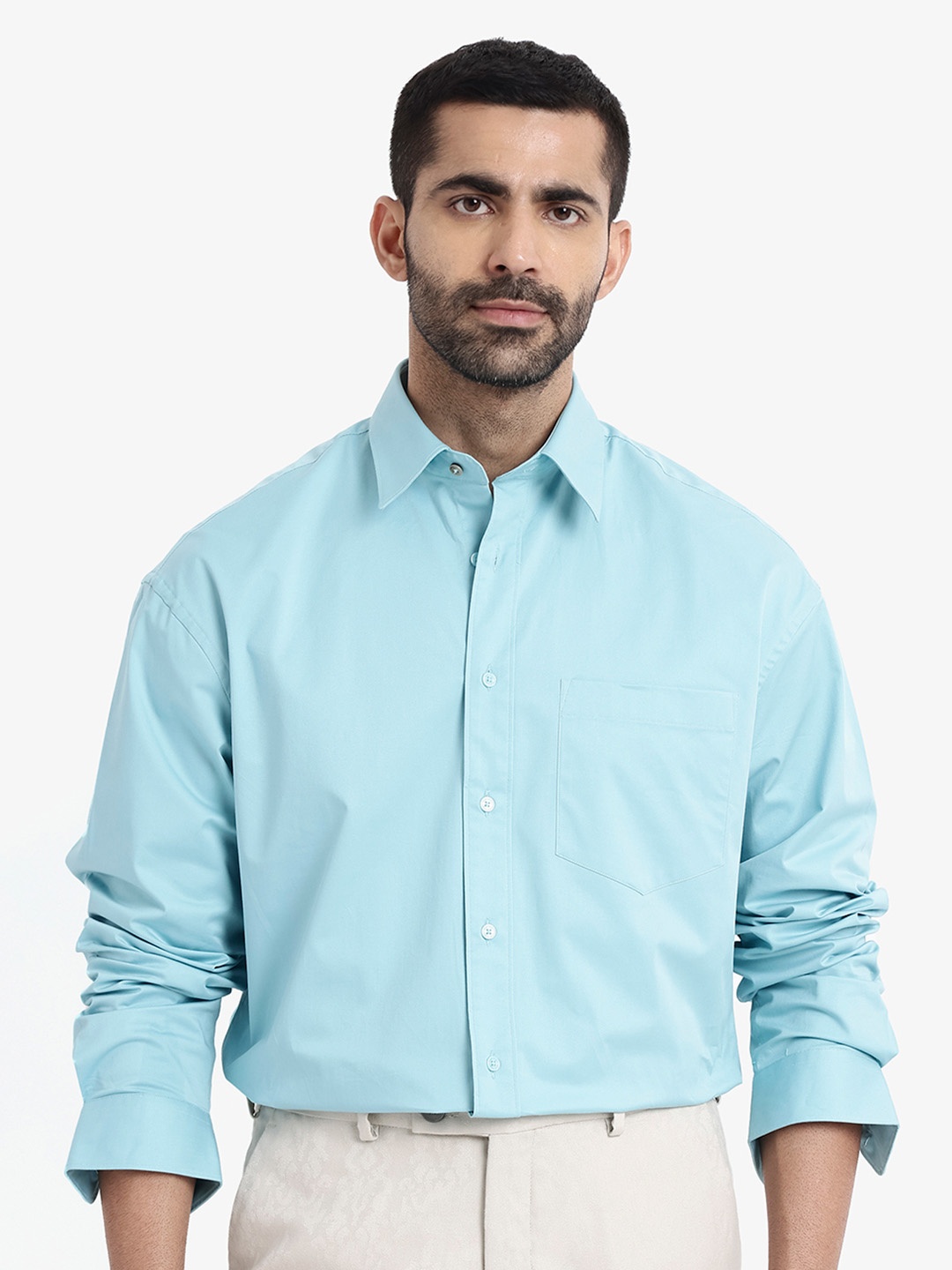 

RARE RABBIT Men Crofty Regular Fit Spread Collar Shirt, Blue