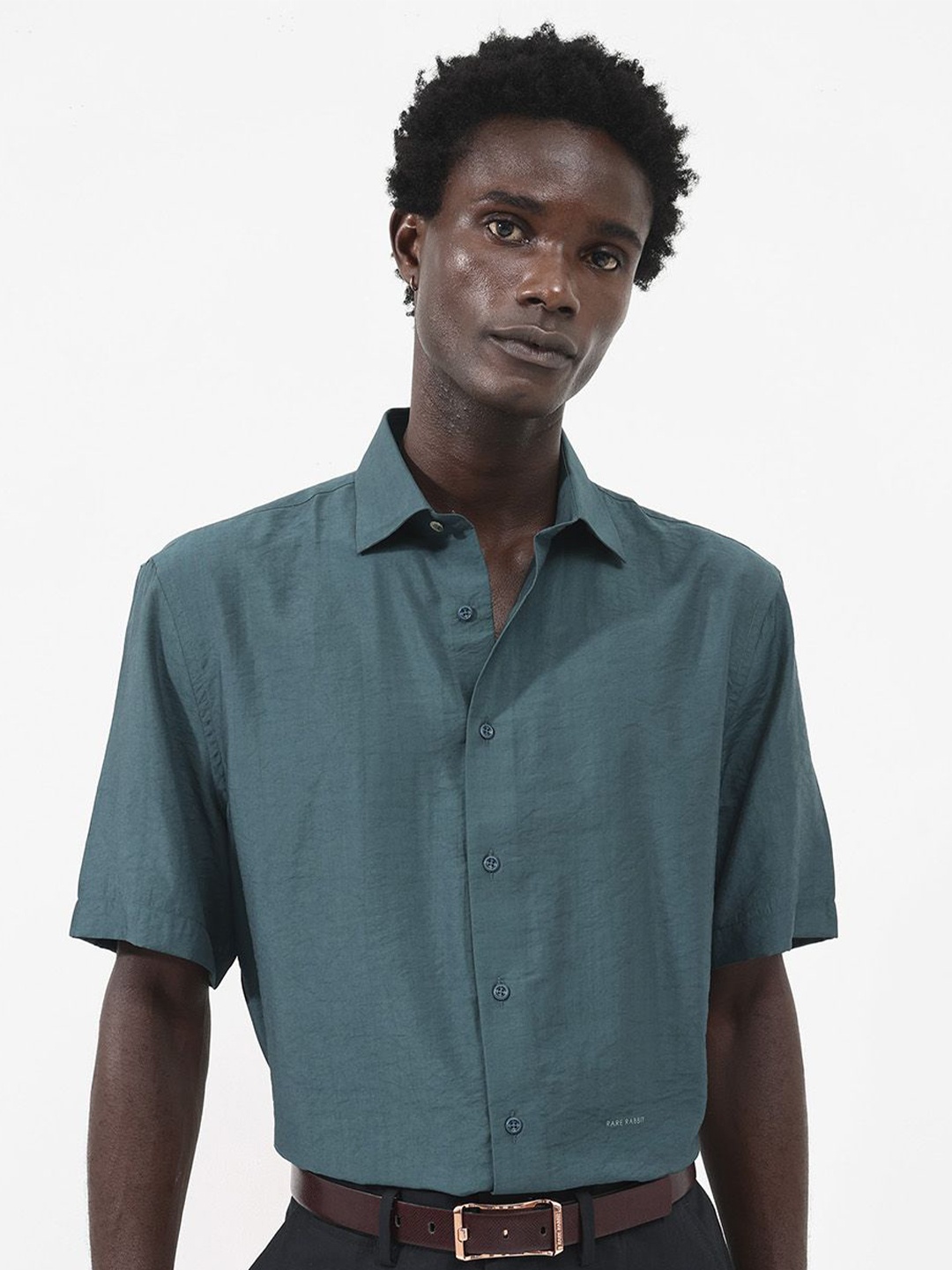 

RARE RABBIT Spread Collar Comfort Slim Fit Cotton Casual Shirt, Teal