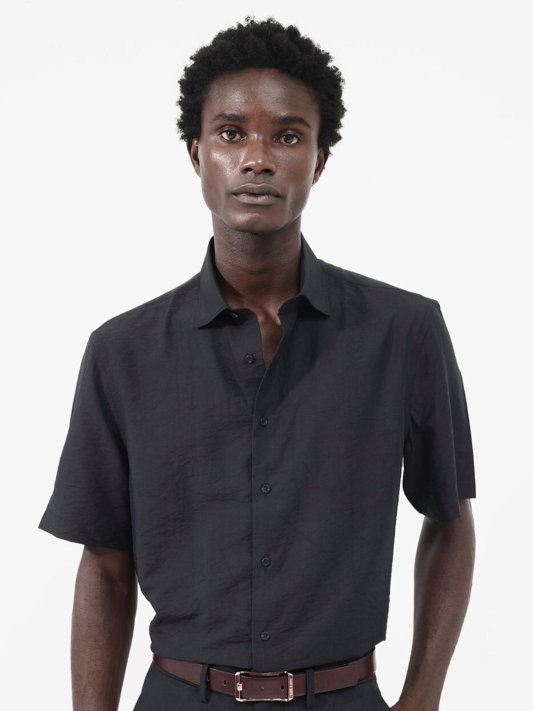 

RARE RABBIT Spread Collar Comfort Slim Fit Cotton Casual Shirt, Black