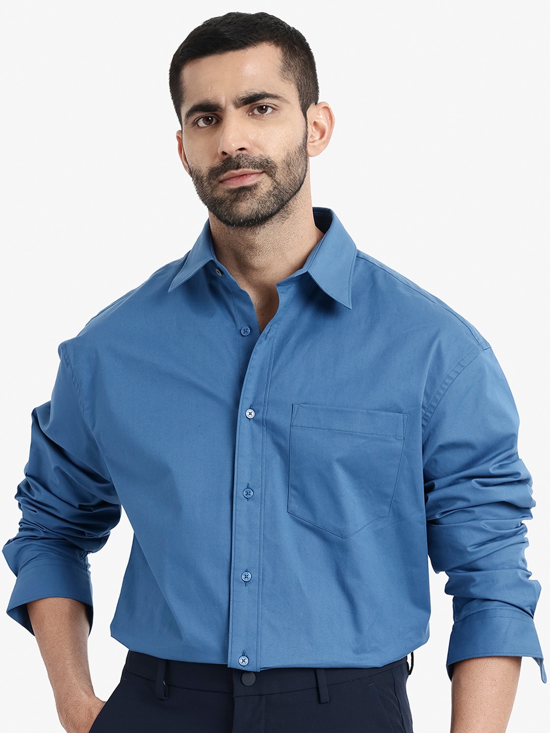 

RARE RABBIT Men Crofty Regular Fit Spread Collar Shirt, Blue
