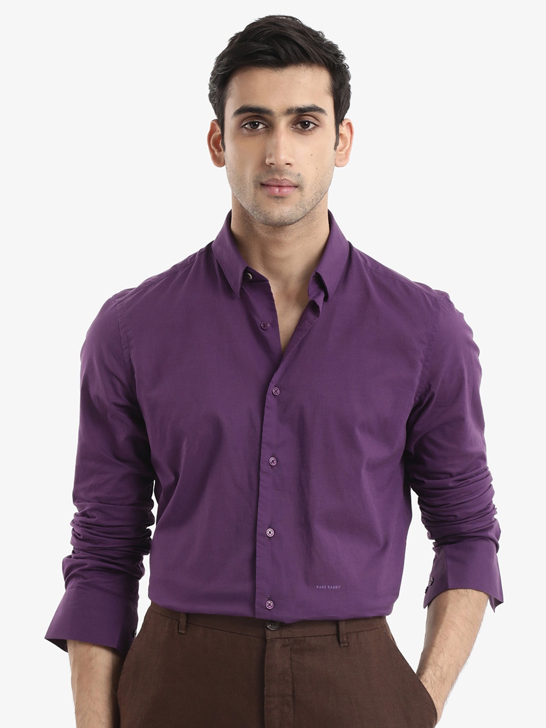 

RARE RABBIT Men Cambroc Spread Collar Regular Fit Shirt, Purple