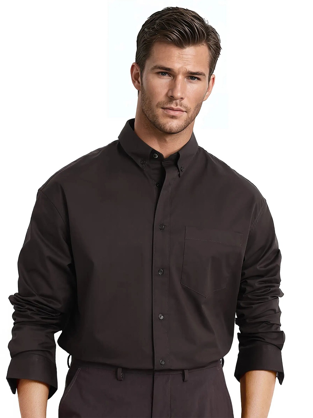 

RARE RABBIT Men Zord Boxy Spread Collar Shirt, Brown