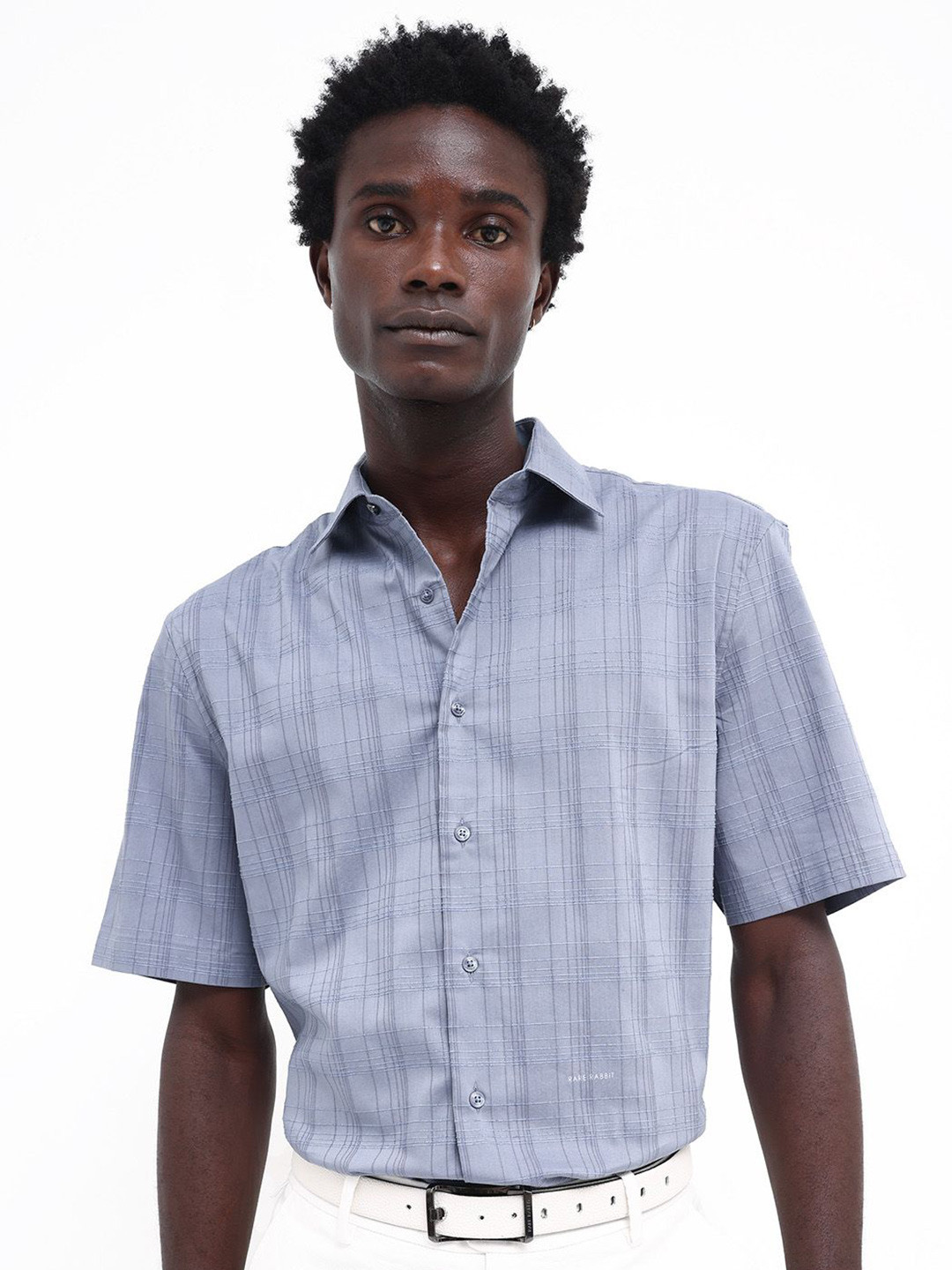 

RARE RABBIT Men Pesca Boxy Checked Shirt, Blue