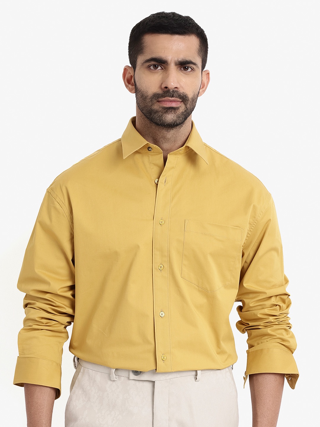 

RARE RABBIT Men Crofty Regular Fit Spread Collar Shirt, Yellow