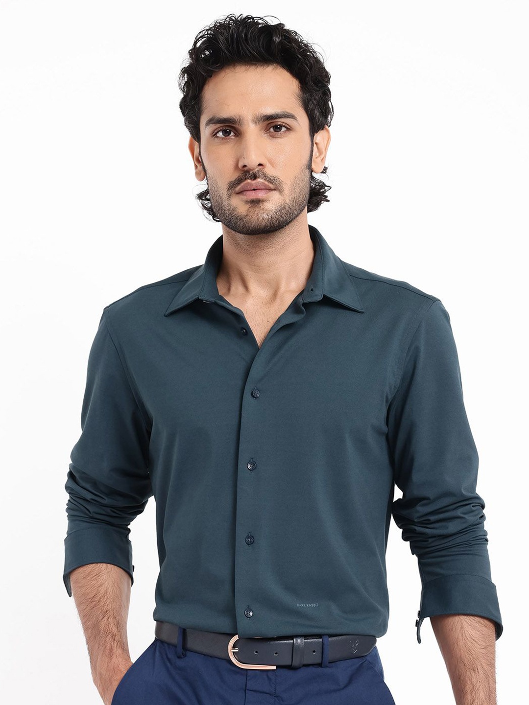 

RARE RABBIT Men Flyknit Power Stretch Knitted Shirt, Teal