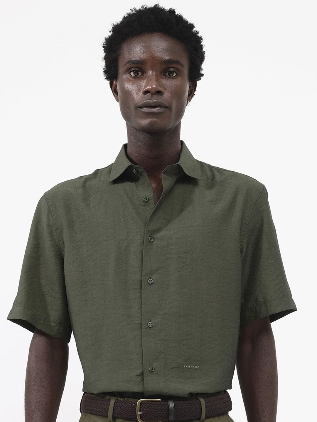 

RARE RABBIT Spread Collar Comfort Slim Fit Cotton Casual Shirt, Green