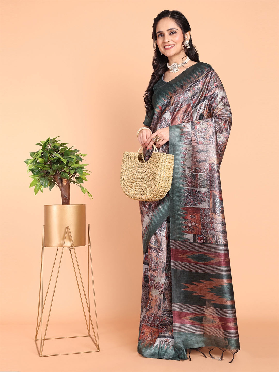 

KAZIA Ethnic Motifs Ready to Wear Banarasi Saree, Green