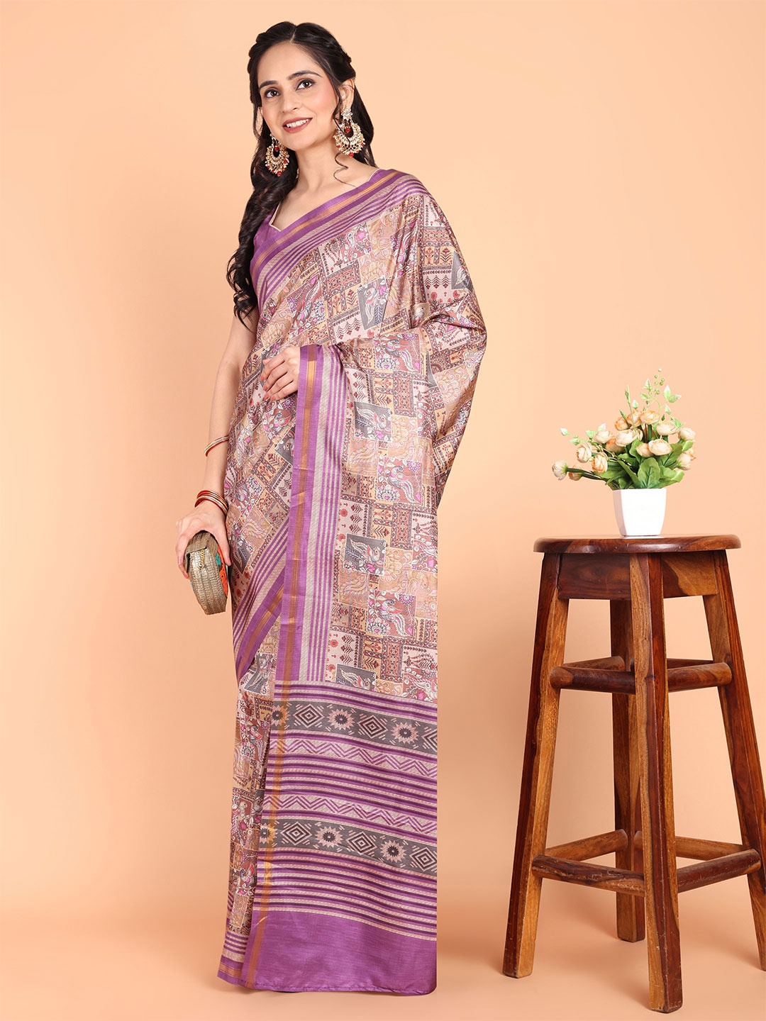 

KAZIA Ethnic Motifs Silk Blend Ready to Wear Saree, Purple