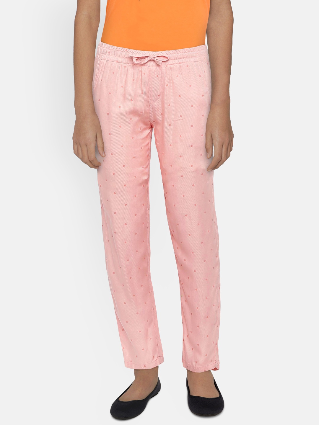 

Gini and Jony Girls Pink Regular Fit Printed Regular Trousers