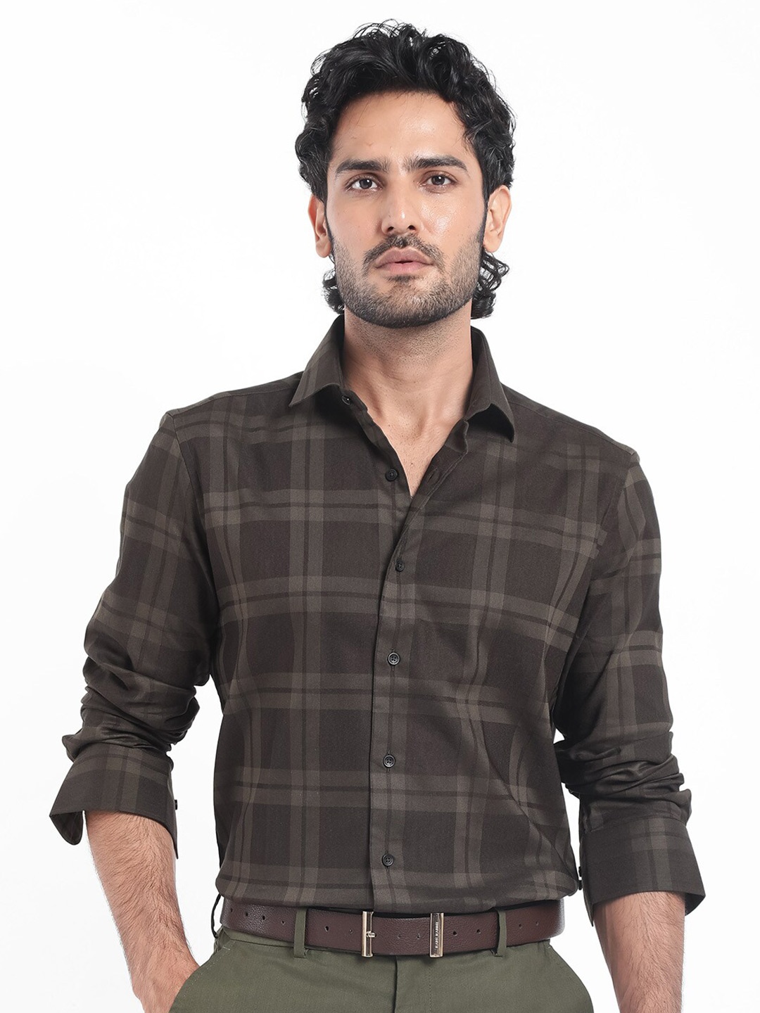 

RARE RABBIT Men Lubin Regular Fit Checked Shirt, Olive