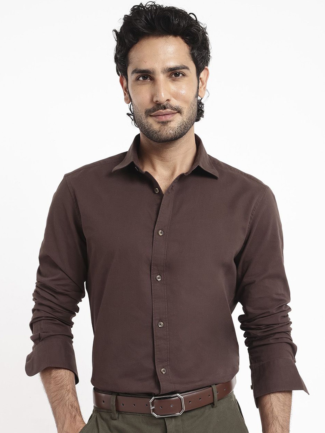 

RARE RABBIT Men Arlet Regular Fit Spread Collar Shirt, Brown