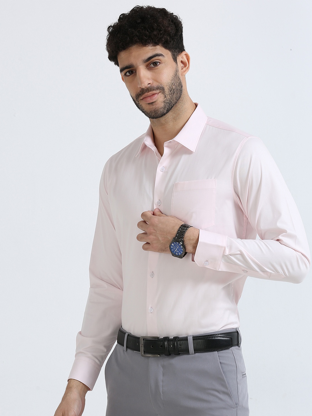 

THE FORMAL CLUB Relaxed Spread Collar Long Sleeves Twill Weave Bamboo Cotton Formal Shirt, Pink