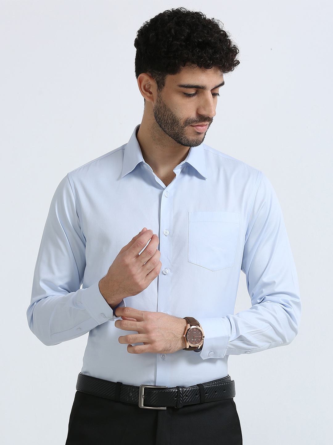 

THE FORMAL CLUB Relaxed Spread Collar Long Sleeves Twill Weave Bamboo Cotton Formal Shirt, Blue