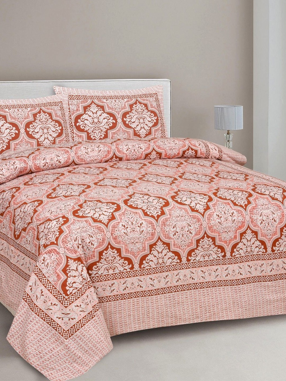 

Aura Red & White Ethnic Motifs 144 TC King Bedsheet With 2 Pillow Covers