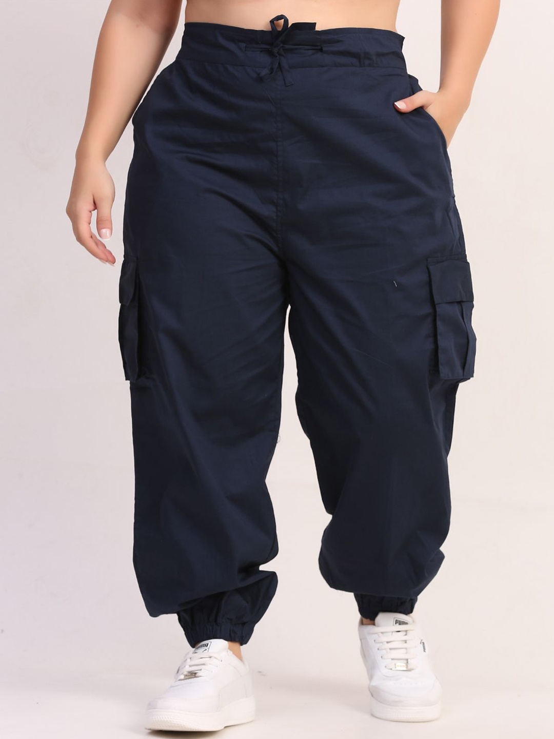 

GRACIT Women Relaxed Loose Fit Easy Wash Joggers Trousers, Navy blue