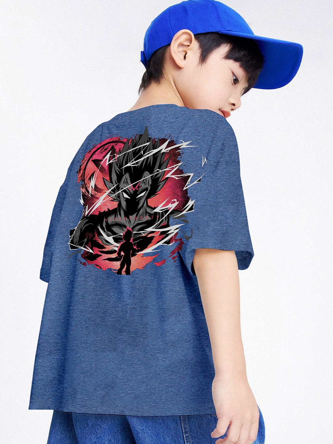 

BAESD anime Boys Printed Oversized Round Neck T-shirt, Blue