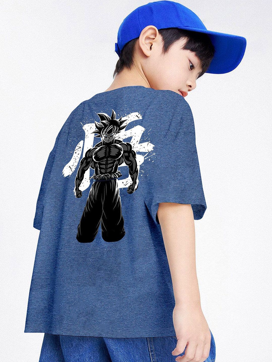 

BAESD anime Boys Printed Oversized Round Neck T-shirt, Blue