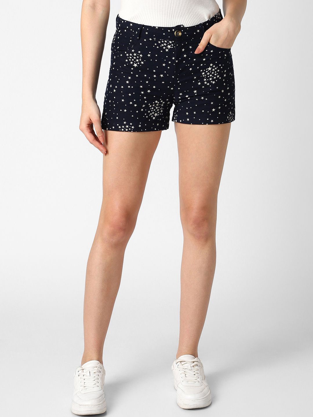 

VASTRADO Women Geometric Printed Cotton Shorts, Navy blue