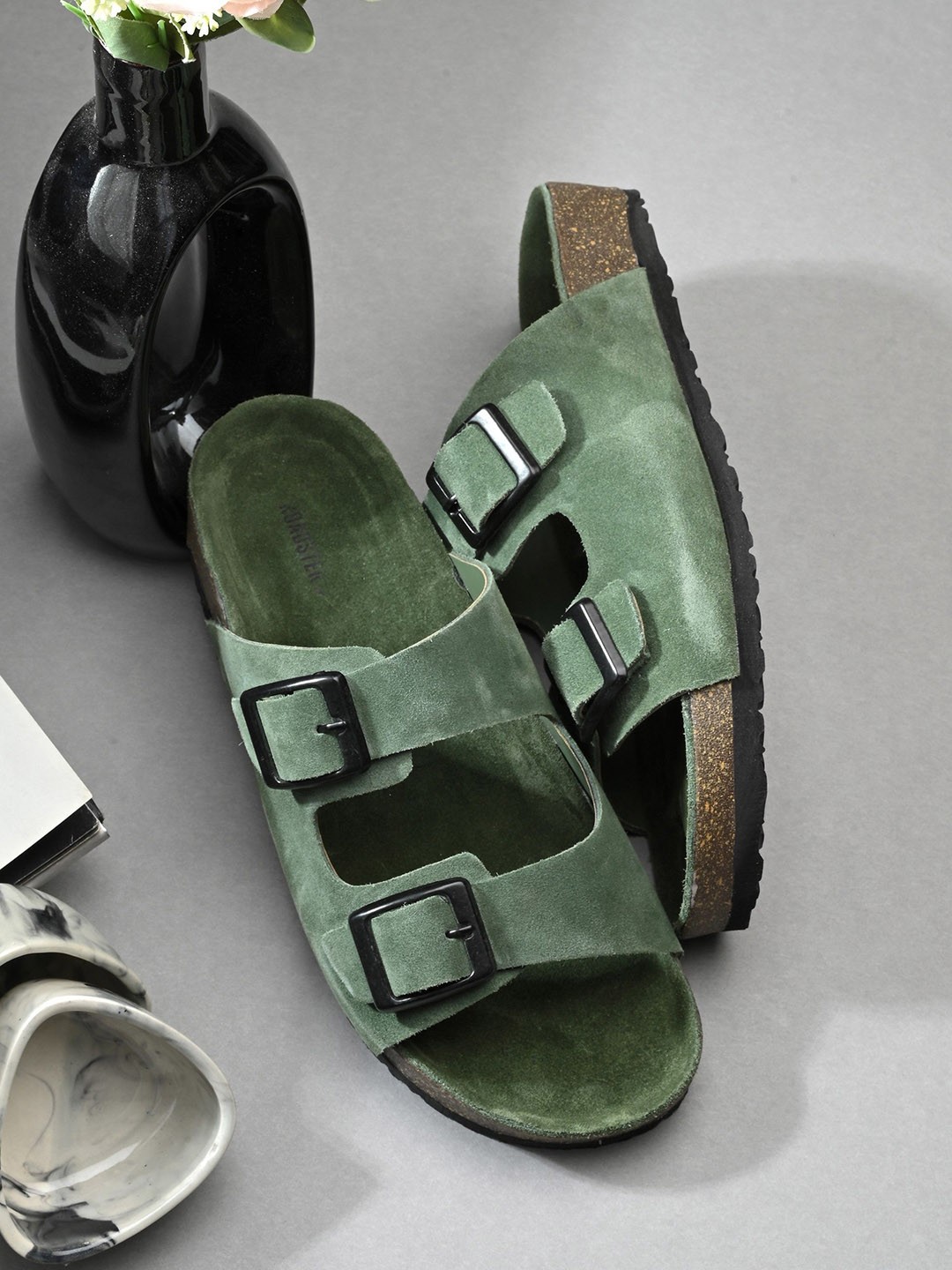 

The Roadster Lifestyle Co. Leather Suede Open Toe Flats, Olive