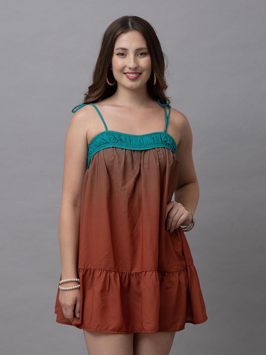 

HAUTEQUE Shoulder Straps A-Line Mini Dress, Copper