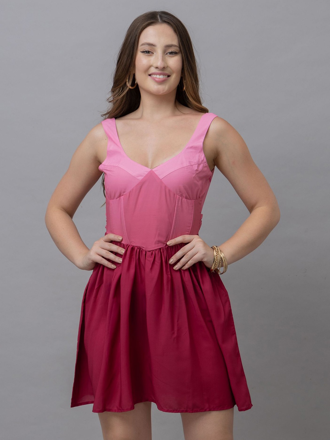 

HAUTEQUE Shoulder Straps Fit & Flare Mini Dress, Pink