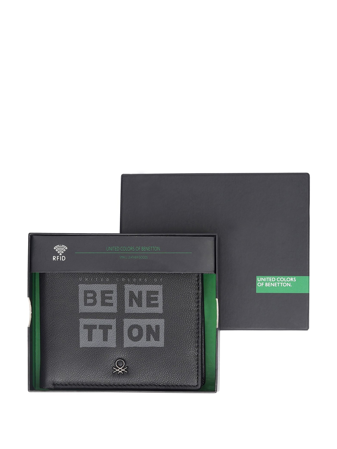 

United Colors of Benetton Men Leather Two Fold Wallet, Black