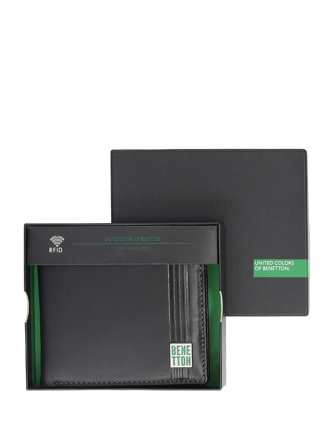 

United Colors of Benetton Men Textured Leather Two Fold Wallet, Black