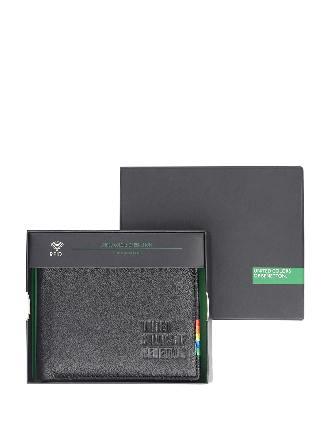 

United Colors of Benetton Men Textured Leather Two Fold Wallet, Black
