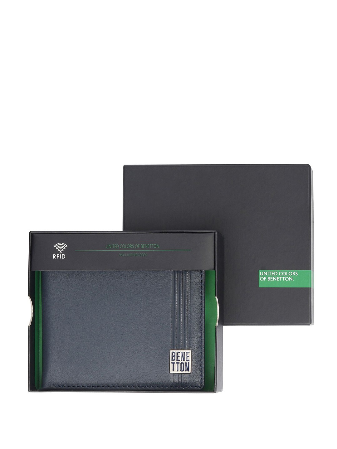 

United Colors of Benetton Men Leather Two Fold Wallet, Navy blue