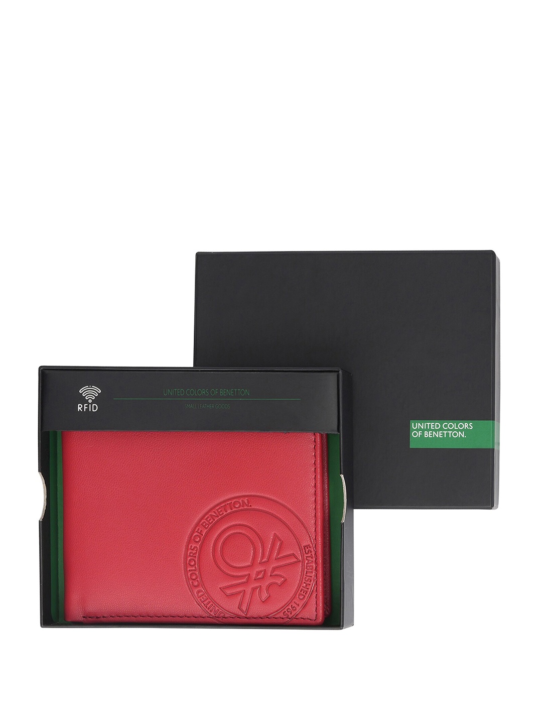 

United Colors of Benetton Men Textured Leather Two Fold Wallet, Red