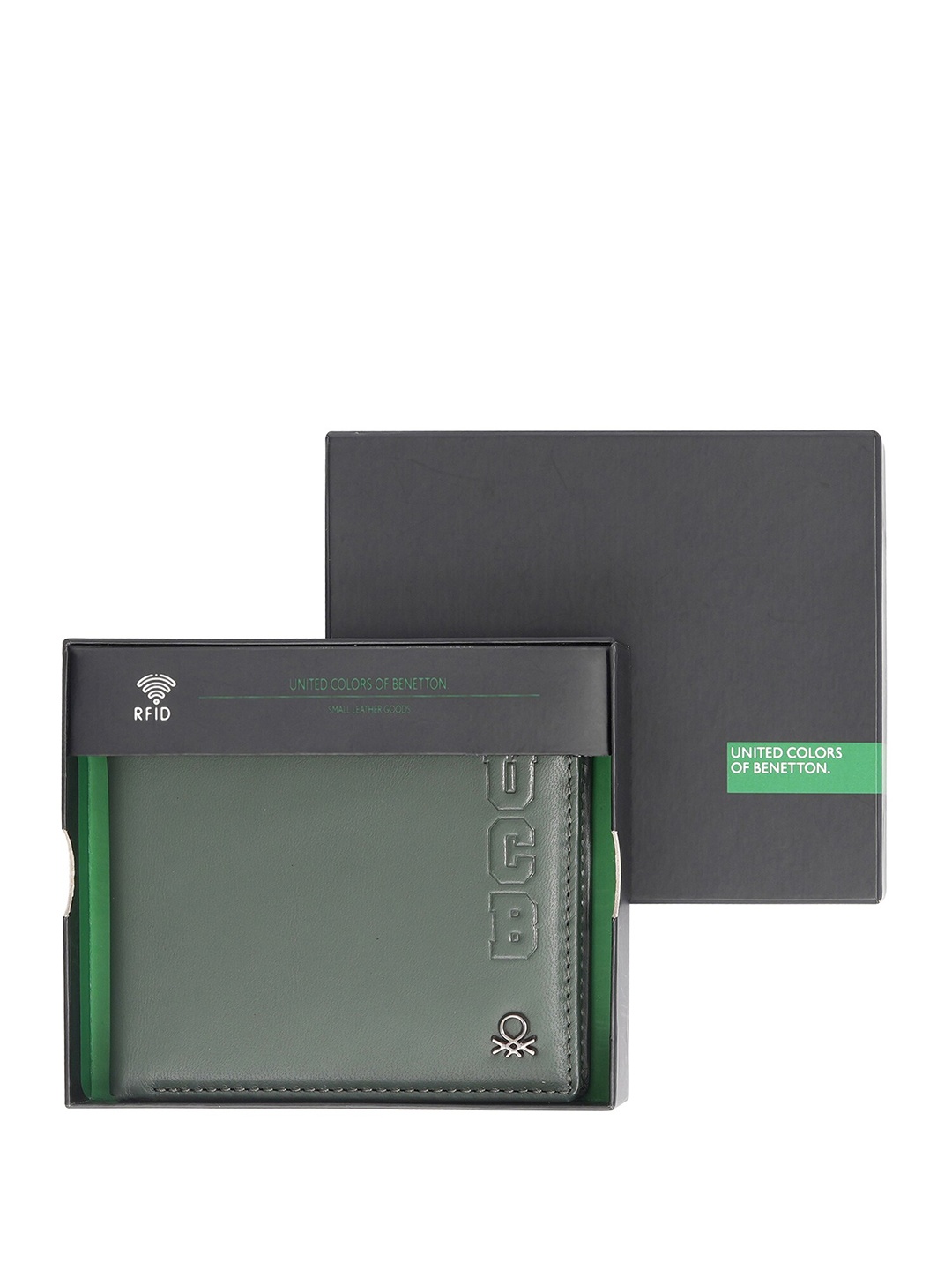 

United Colors of Benetton Men Textured Leather Two Fold Wallet, Olive